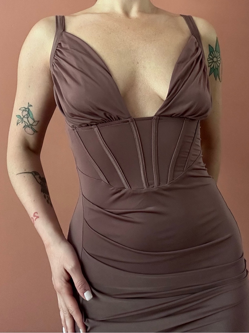 Fashion Nova mauve midi corset dress